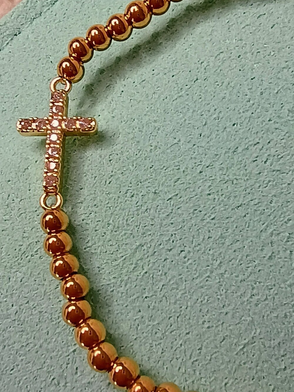 Mint & Lily Gold Beaded Cross Stretch Bracelet Pave CZ Faith Stackable Sparkle
